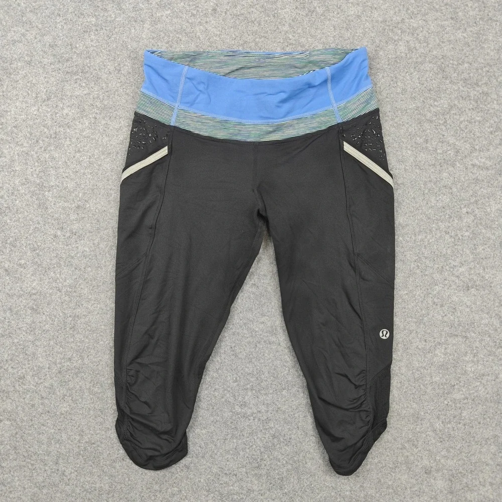 Lululemon‎ Leggings Womens 6 Black Capri Mesh Back Zip Pocket Running Yoga Gym